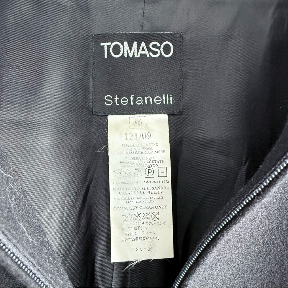 TOMASO Stefanelli Black Wool Cashmere Peacoat Lace-Up Sleeve Designer Jacket M - Picture 9 of 16